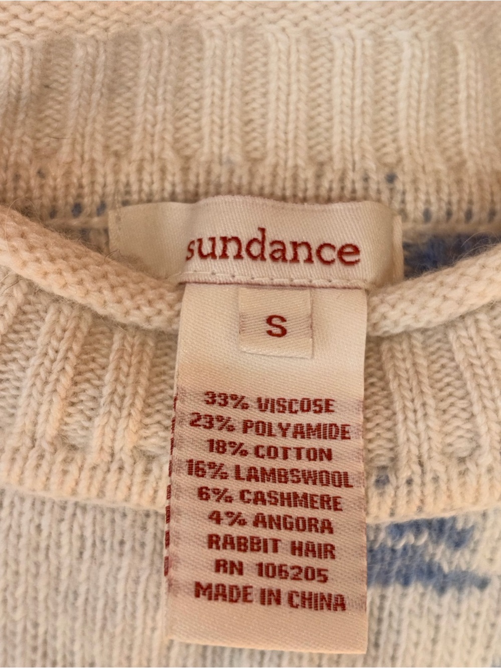 Sundance Floral Blue Cream Cashmere Angora Cropped Sweater Women Size S - Picture 3 of 5